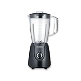 SEVERIN Batidora de vaso de tritán, batidora picadora con 2 velocidades y pulsación adicional, batidora eléctrica con cuchillas de acero inoxidable, 600 W, 1,5 L, negro, SM 3707