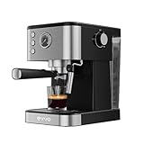 EVVO Cafetera Express Intensa, Presión de 20 bares, Cuerpo de Acero, Cafetera Italiana para Espressos y Capuccinos, 1350W, Doble salida, Portafiltros, Depósito de 1,5 l (Con manómetro)