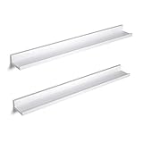 SONGMICS Juego de 2 Estantes de Pared, 2 Estantes Flotantes con Acabado de Alto Brillo, 80 x 10 cm, para Marcos de Foto y Libros, Uso en Sala de Estar, Baño, Cocina, Fácil Montaje, Blanco LWS080W01