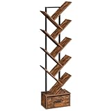 MAHANCRIS Estantería en Forma de Árbol, Estantería Vertical con 9 Niveles, Estantería para Rincón con Cajón, Estantería de Oficina, Adecuada para Estudio, Salón, Dormitorio, Marrón Vintage ABKHR7701