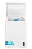 MIDEA Arcon Congelador Pequeño Horizontal de 142L, Motor Inverter, Control Electrónico de Temperatura, Tecnologia D-TYPE Tube, Cestas con Asa, Easy Move, Silencioso 39dBA, Bajo Consumo, Blanco