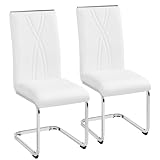 Yaheetech 2PCS Sillas de Comedor Voladizas Sillas de Cocina con Respaldo Alto Patas Metálicas Diseño Moderno para Salón Oficina Dormitorio Blanco