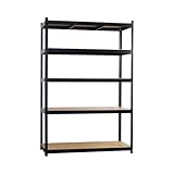 7H SEVEN HOUSE Estantería Modular Acero Galvanizado Negro y Madera con 5 Baldas Ajustables | Estantería de Almacenaje Uso Doméstico y Profesional | 180x120x60cm Carga Máxima 1250Kg