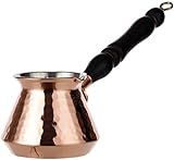 DEMMEX Cafetera de cobre martillado árabe griego turco más grueso Cezve Ibrik Briki con mango de madera y cuchara de madera, para 3 personas (cobre)
