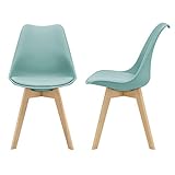 [en.casa] Juego de sillas de Comedor 81 x 49 x 57 cm Silla tapizada en Cuero sintético Patas de Madera de Haya Sillas de Cocina Set de 2 sillas Color Verde Menta