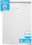 Midea Nevera pequeña 113L con Congelador - Mini frigorífico pequeño + Congelador para la habitación, caravana, playa y camping - Refrigerador Portátil bajo consumo - Mini Bar silencioso 39 dB