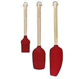 KitchenAid Juego de 3 piezas para hornear madera de abedul con cepillo de repostería, espátula de cuchara y espátula mezcladora