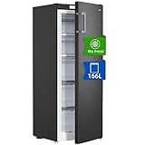 CHiQ Congelador Vertical No frost 166L, Cajones XL, Control de Temperatura Electrónico, Puertas Reversibles, Silencioso, Ice Box, Color Inox Negro, Clase Energética E