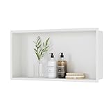 Neodrain Ducha de pared de acero inoxidable, empotrada, estante individual para baño, 60 x 30 cm, color blanco