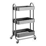 Amazon Basics - Carrito de cocina o multiuso de 3 estantes con ruedas, Gris Oscuro