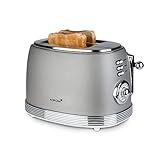 Korona 21668 Tostadora | 2 rebanadas | diseño retro | gris | 6 niveles de tostado | retro | descongelar, asar, calentar | 850 W | accesorio para panecillos | bandeja recogemigas | centrado de …