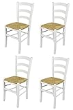 t m c s Tommychairs - Set 4 sillas Venezia para Cocina y Comedor, Estructura en Madera de Haya barnizada Color Blanco y Asiento en Paja