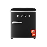 EVVO Mini Nevera Retro 45 Litros de Capacidad, Diseño Vintage, Bajo Consumo, Silenciosa, Control de Temperatura, Organizador de Espacios, Frigorífico Mini F20 Retro Color Negro