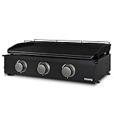 H.Koenig PLX1032 Plancha de Gas, 3 quemadores en U, Acero Inoxidable, Placa en Hierro Fundido, Gas Propano o Butano, Facil Limpieza, Antideslizante, Negro