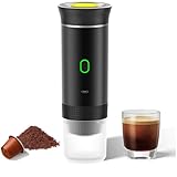 Gevvnss Cafetera Portatil Capsulas 3 en 1 con Autocalentamiento,Maquina Cafe Portatil Pequeña de 60 ml,USB-C y Cargador de Coche,Cafetera de 12 V para Coche,Camping,Viajes,Café Molido,Negro