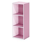 Furinno Luder Estantería Abierta Librería de 3 Niveles, Blanco/Rosa