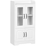 HOMCOM Vitrina de Salón Estantería Librería con Puertas de Vidrio Estante Ajustable y Bisagras de Cierre Suave para Estudio Oficina Dormitorio 60x30x116 cm Blanco
