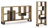 Skraut Home - Estantería de Diseño - 168 x 69 x 25 cm - Vertical u Horizontal - Modelo ZIG-Zag Loft - Fácil Montaje - Resistente - Madera Roble Oscuro y Negro
