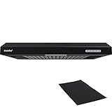 COMFEE' CHU 3.6F17BB - Campanas empotradas (60 cm, con acero inoxidable, filtro de aluminio extraíble, flujo de aire, 200 m³/h, 2 velocidades, 1 luz LED, color negro