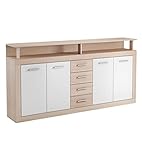 Home Heavenly® - Mueble aparador de salón-Comedor Luana, 4 Puertas 4 cajones. 190x95,4x31,9 cm. (Roble-Blanco)