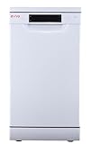 EVVO Lavavajillas estrecho, Ancho 45 cm, Capacidad para 10 Cubiertos, Programa Rápido 30 minutos, Programa Media Carga, Bandeja Superior Ajustable, 8 Programas, Modelo D3 Slim, Acabado Blanco