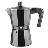 MAGEFESA ® Kenia Noir Cafetera italiana con capacidad para 12 tazas, 600 ml, fabricada en aluminio esmaltado, compatible con cocinas de gas vitroceramica y eléctricas, NO APTA PARA INDUCCIÓN