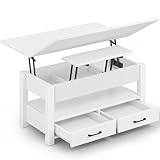 Rolanstar Mesa Centro Elevable, Mesa Salon con Cajón y Compartimento Oculto, Mesas Elevables Modernas Convertible en Comedor, 100 X 50 cm, Blanco