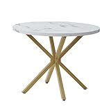 DEYARNA HOME Mesa de Comedor Moderna con Estructura Metálica, Mesa de Cocina para 4-6 Personas, Mesa Redonda de 100cm para Comedor, Sala de Estar, Oficina, Restaurante (Blanco/Oro)