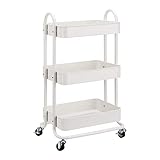 Amazon Basics Carrito de cocina o multiuso de tres niveles con ruedas en blanco