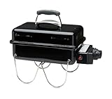 Weber Go-Anywhere Barbacoa de gas, superficie de la parrilla 42 x 26 cm, barbacoa portátil ligera, barbacoa de mesa para camping con tapa y cuba esmaltadas, patas plegables - Negro (1141056)