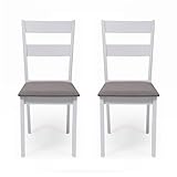 Homely - Pack de 2 sillas de Comedor o Cocina Dallas, Estructura de Madera lacada en Color Blanco, Asiento tapizado en Tela Color Gris, de 40,5x48,5x89 cm