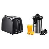 Russell Hobbs Classics 22760-56 - Exprimidor de Zumo Eléctrico, 2 Accesorios, 60 W + Hobbs Textures Plus - Tostadora (2 Ranuras Anchas, de Plástico con Detalles Acero Inox, Negro)