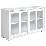 HOMCOM Aparador de Cocina Moderno Aparador Apilable Mueble Auxiliar de Cocina con 2 Puertas Corredizas de Vidrio y Estante Ajustable para Salón Comedor 107x33x62,5 cm Blanco