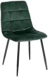 CLP Silla De Comedor Antibes Acolchada En Terciopelo I Butaca De Salón Nórdica con Base Metálica & Sin Reposabrazos, Color:Verde Claro