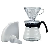 Hario Gotero de plástico Craft Kit V60 con cafetera de vidrio, cuchara dosificadora y filtros, borosilicato, negro, tamaño 2