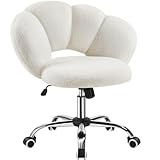 Yaheetech Silla de Escritorio Silla de Oficina Ergonómica sin Brazos Tapizada Blanca con Ruedas Giratorias Respaldo Diseño Nube en Tejido Bouclé Altura Ajustable