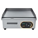 MOOTACO Plancha Parrilla eléctrica comercial de acero inoxidable, 45cm con control de temperatura regulable 50~300℃ para restaurante, lugares público, barbacoa 2500W