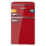 Cecotec Nevera Pequeña Frigorífico 2 Puertas Retro 86L Bolero CoolMarket 2D Origin 86 Red E. 89,3cm de Alto y 48,7cm de Ancho, Clase Energética E, Icebox, Luz Interior y Tirador Cromado, Rojo