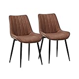LEMROE Juego de 2 sillas de comedor modernas de piel sintética con patas de metal y respaldo tapizado, sillas esquineras para comedor, recepción, sala de estar (marrón)