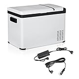 Outsunny Nevera Portátil Eléctrica 30L 12/24V hasta -22℃ Nevera y Congelador de Compresor para Coche con Luz LED y Asas Plegables Bajo Consumo Energético para Hogar Camping Viajes 61x32x40 cm Blanco