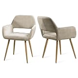 MEUBLE COSY Juego de 2 Sillas de Comedor Escandinavo Sillón Tapizado en Tela con Reposabrazos Patas Metálicas para Cocina Salón, Metal, Beige, 56x56x78cm, 2 Unidades