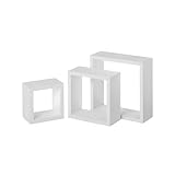 LEKE GO Set de 3 Estantes Flotantes Cubo de Madera MDF Blanco Minimalista, Estantes de Pared Cuadrado (Blanca)