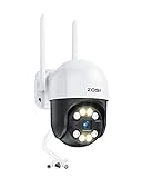 ZOSI 1080P Cámara de Vigilancia WiFi Exterior PT Cámara de Seguridad Giratoria, Detección y Alarma de Personas, Visión Nocturna en Color, Audio Bidireccional