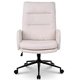 Nusetx Silla Escritorio, Silla de Oficina de Lana de Teddy, Silla de Estudio con Ruedas, Altura Ajustable, Silla Giratoria para Hogar y Dormitorio, Crema