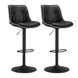 VASAGLE Juego de 2 Taburetes de Bar, Sillas Altas Giratorias Regulables en Altura, Acolchado PU, Sillas de Cocina con Respaldo y Reposapiés, Comedor, Mostrador, Acero, Negro Tinta LJB095B01
