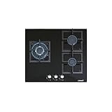 Cata | Encimera de Gas | Modelo SCI 6021 BK | 3 Quemadores de Gas | Cocina de Gas Natural | Con Inyectores para Gas Butano | Ancho de 59 cm | Acabado en Cristal Negro