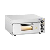 Royal Catering - Horno eléctrico para pizza RCPO-2000-1PE (2000 W, arcilla refractaria, piedra de cocción, superficie de cocción de 40 x 40 x 1,5 cm, función temporizador hasta 120 min)