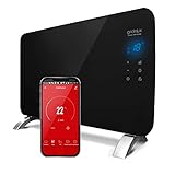 gridinlux® | Homely Wifi Warm 1500W Negro | Radiador Cristal Eléctrico | Calefacción Termostato | Convector Emisor Calor | APP | Silencioso | Apto para baños.