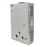 ECUTEE Calentador de agua de gas licuado LPG de 18 L, 36 kW, calentador de agua instantáneo sin depósito, con cabezal de ducha galvanizado y manguera de ducha, para camping al aire libre y ducha con