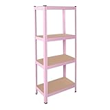 OcioDual Estanteria Metalica Tiny Rosa, Estante Ideal para Hogar, Estanterias Trastero, Muebles, Oficina, Estanterias Almacenaje Divisible, Sin Tornillos, 240kg, 4 Baldas MDF, 150x60x30cm
